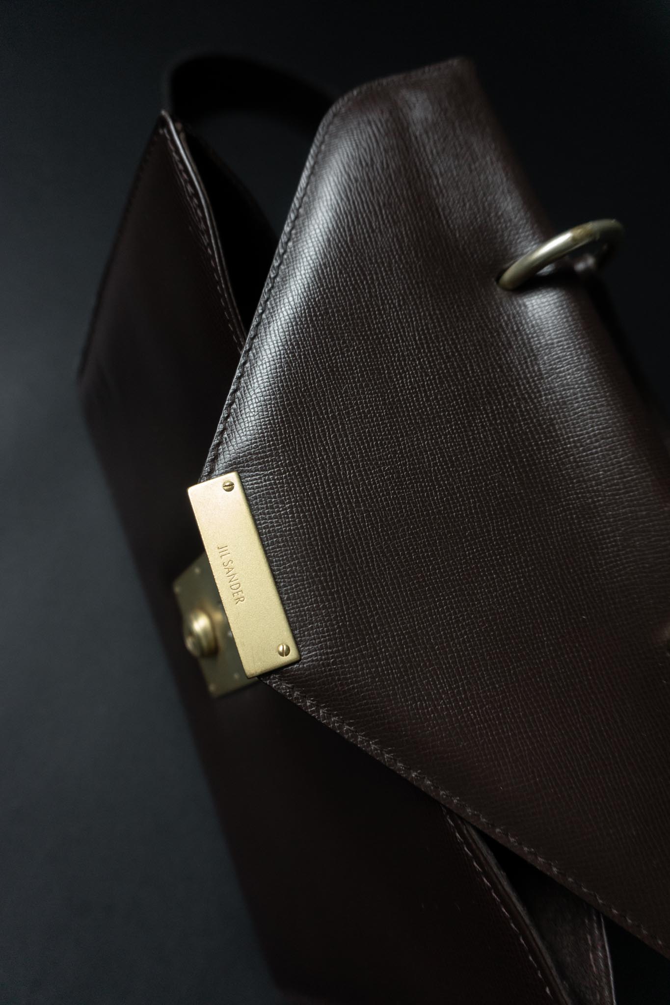 Braune Vintage 90er Ledertasche Jil Sander mit goldener Hardware