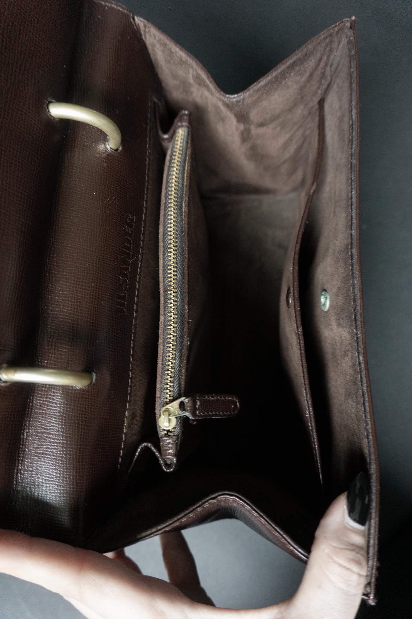 Braune Vintage 90er Ledertasche Jil Sander mit goldener Hardware