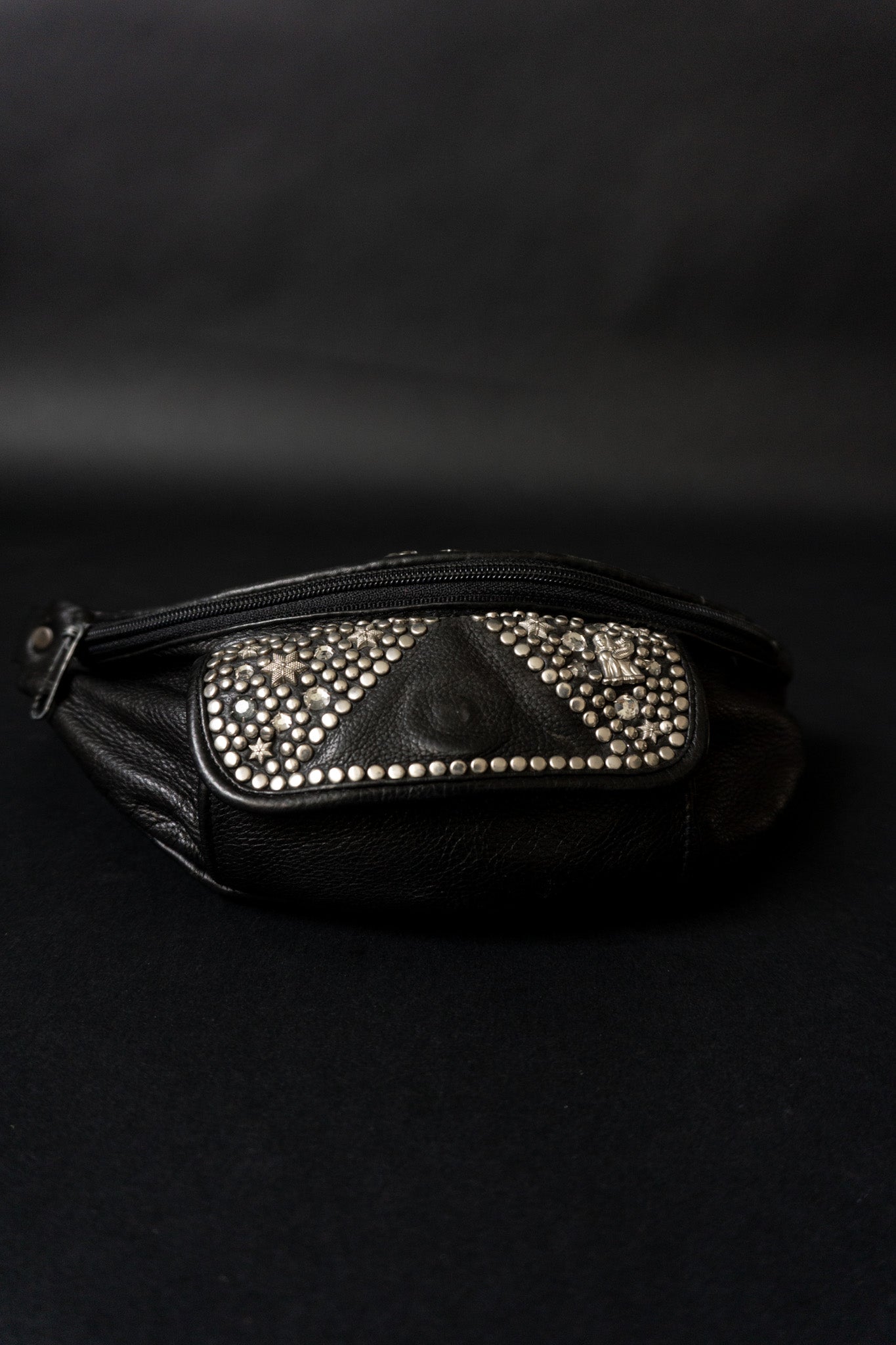 Vintage Kolster Bauchtasche aus Leder mit Nieten und Strass