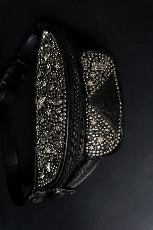 Vintage Kolster Bauchtasche aus Leder mit Nieten und Strass