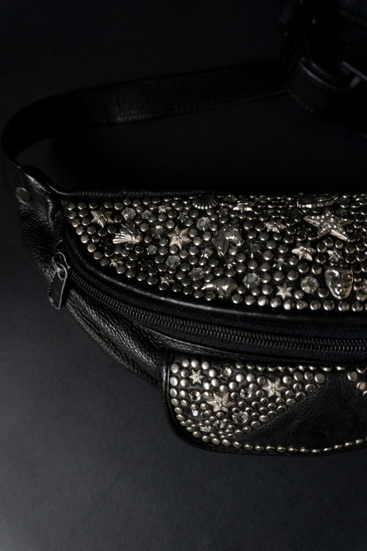 Vintage Kolster Bauchtasche aus Leder mit Nieten und Strass