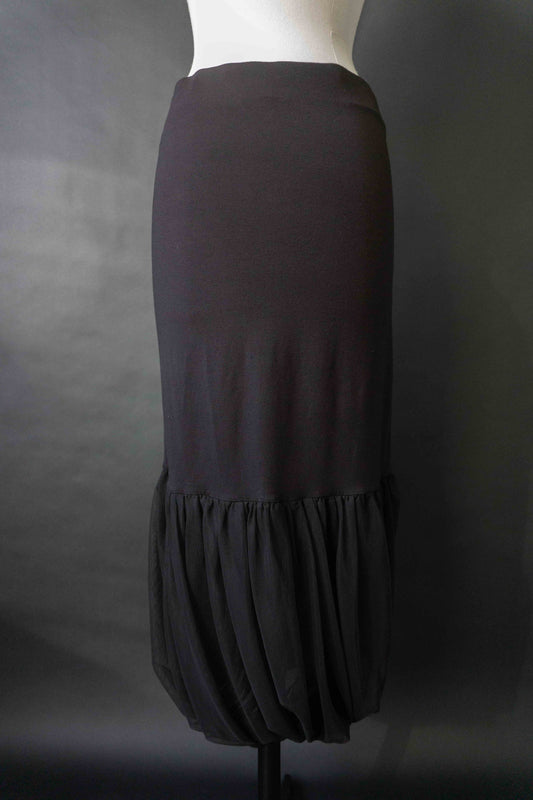 Y2K Schwarzer Midi Rock mit Drapierung & transparenter Struktur, S–M theplaincircle vintage