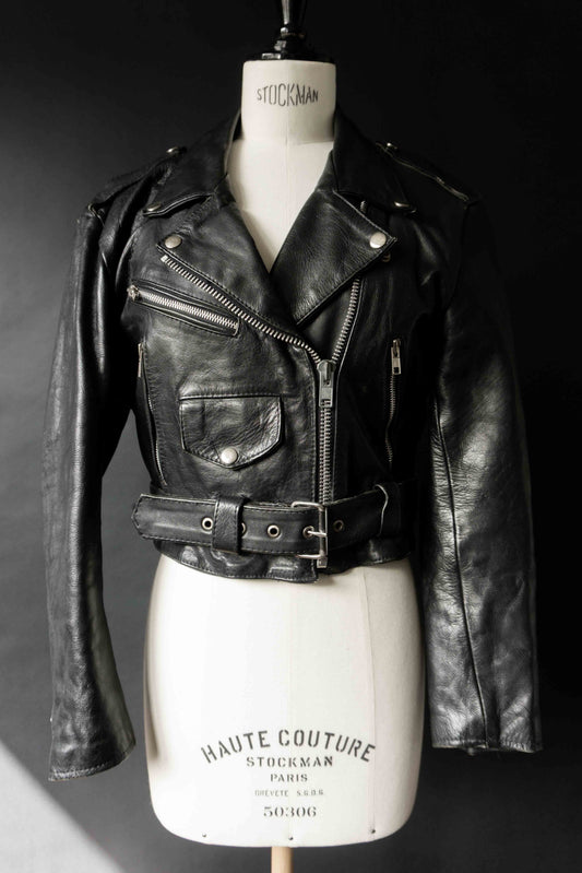 Vintage Biker Lederjacke, Cropped, XS–S theplaincircle vintage