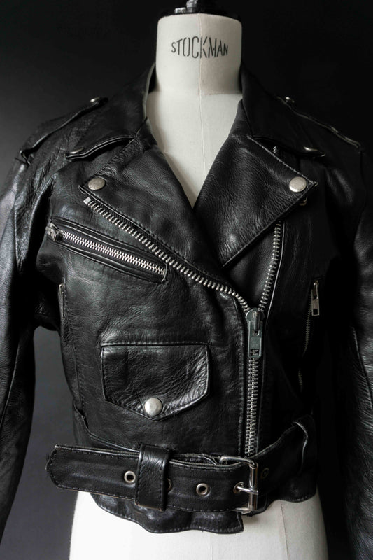Vintage Biker Lederjacke, Cropped, XS–S theplaincircle vintage