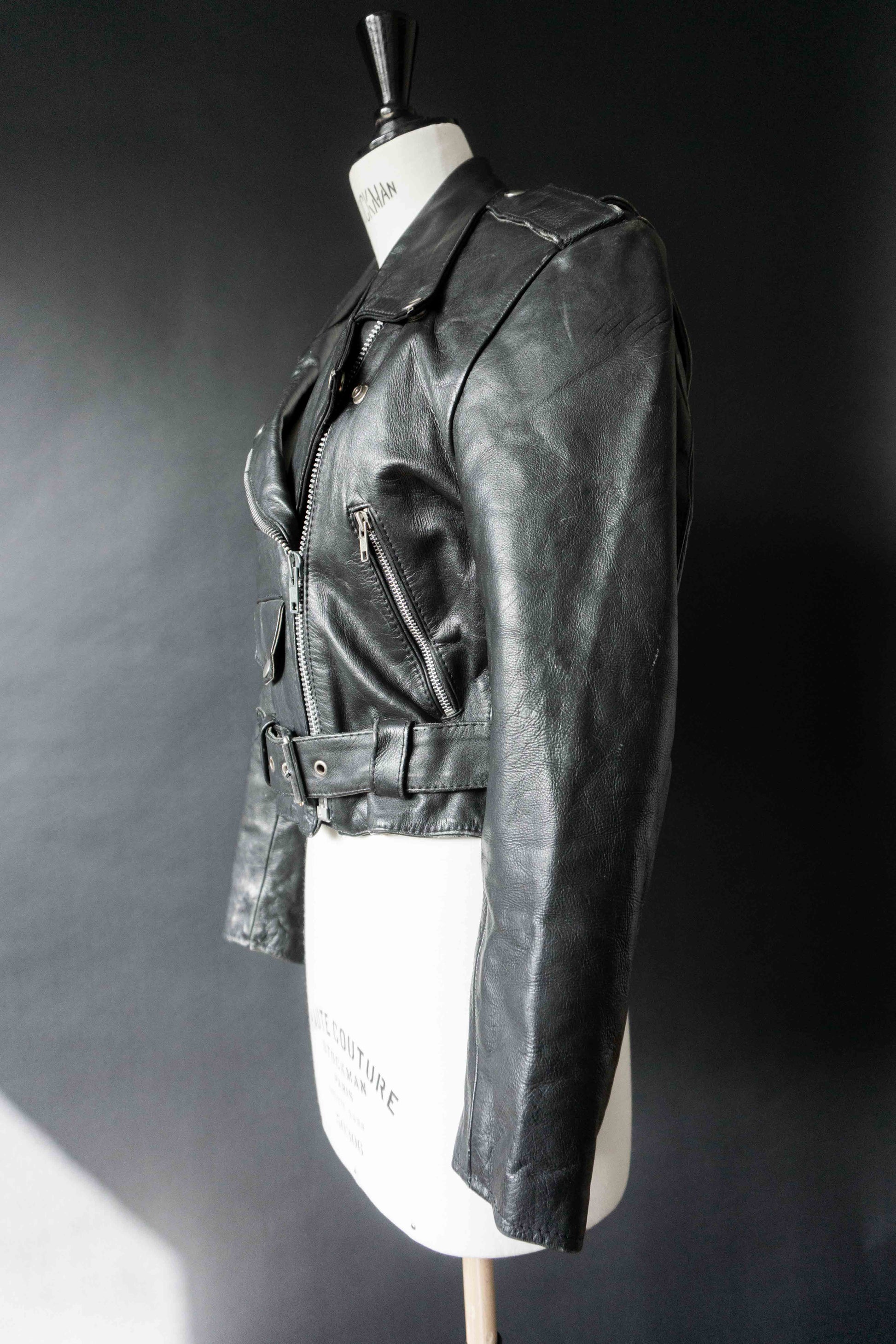 Vintage Biker Lederjacke, Cropped, XS–S theplaincircle vintage