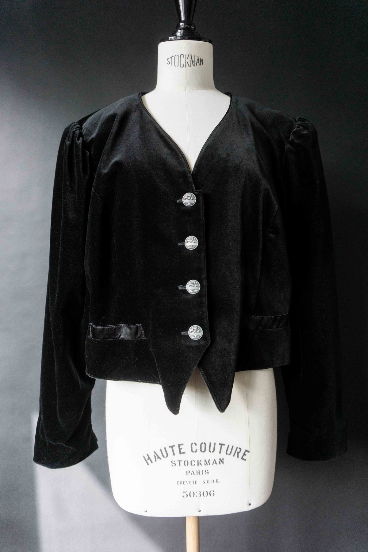 Vintage Samtblazer, witchy Puffärmel, M–L