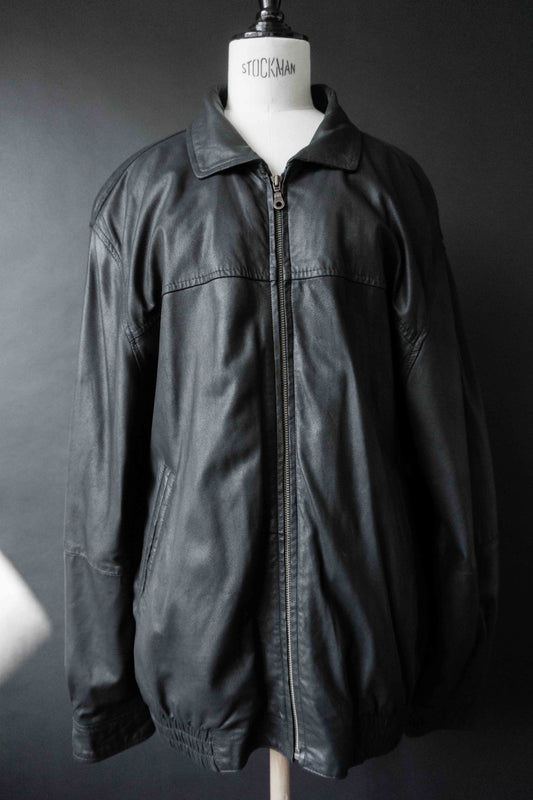 Vintage Lederjacke Schwarz Oversize – Soft Leather Blouson 90s, M–XL theplaincircle vintage