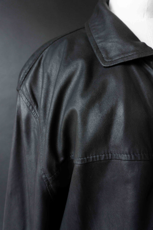 Vintage Lederjacke Schwarz Oversize – Soft Leather Blouson 90s, M–XL theplaincircle vintage