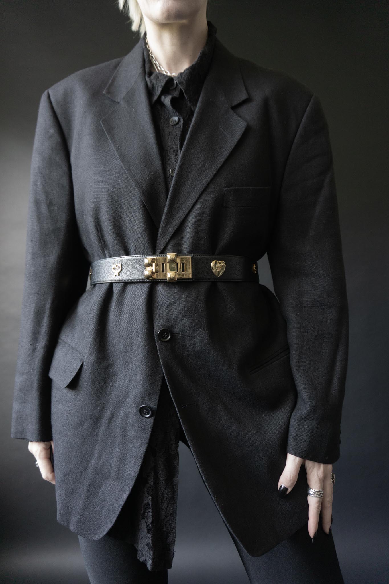 vintage mcm gürtel schwarz gold 80s