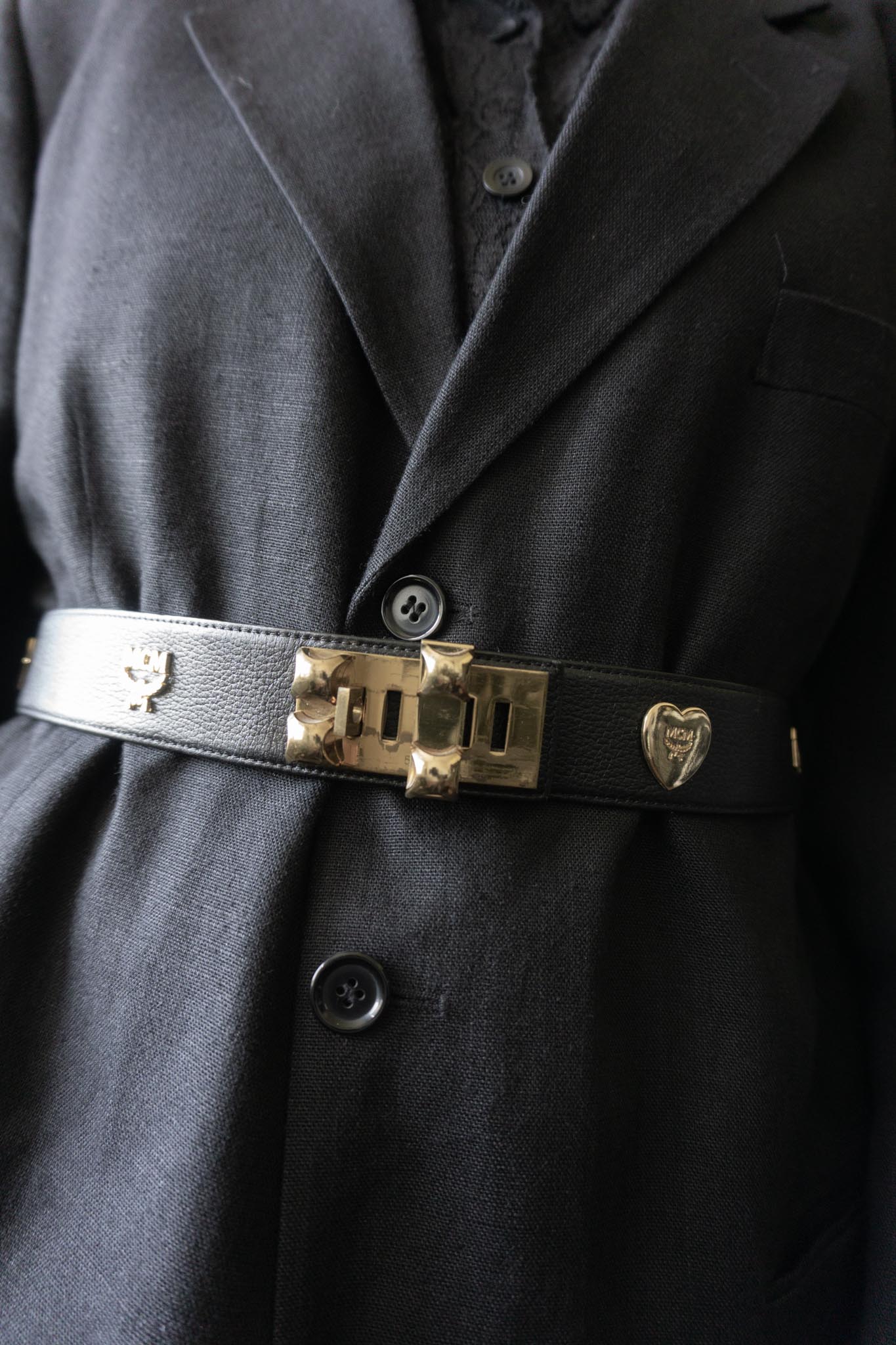 vintage mcm gürtel schwarz gold 80s