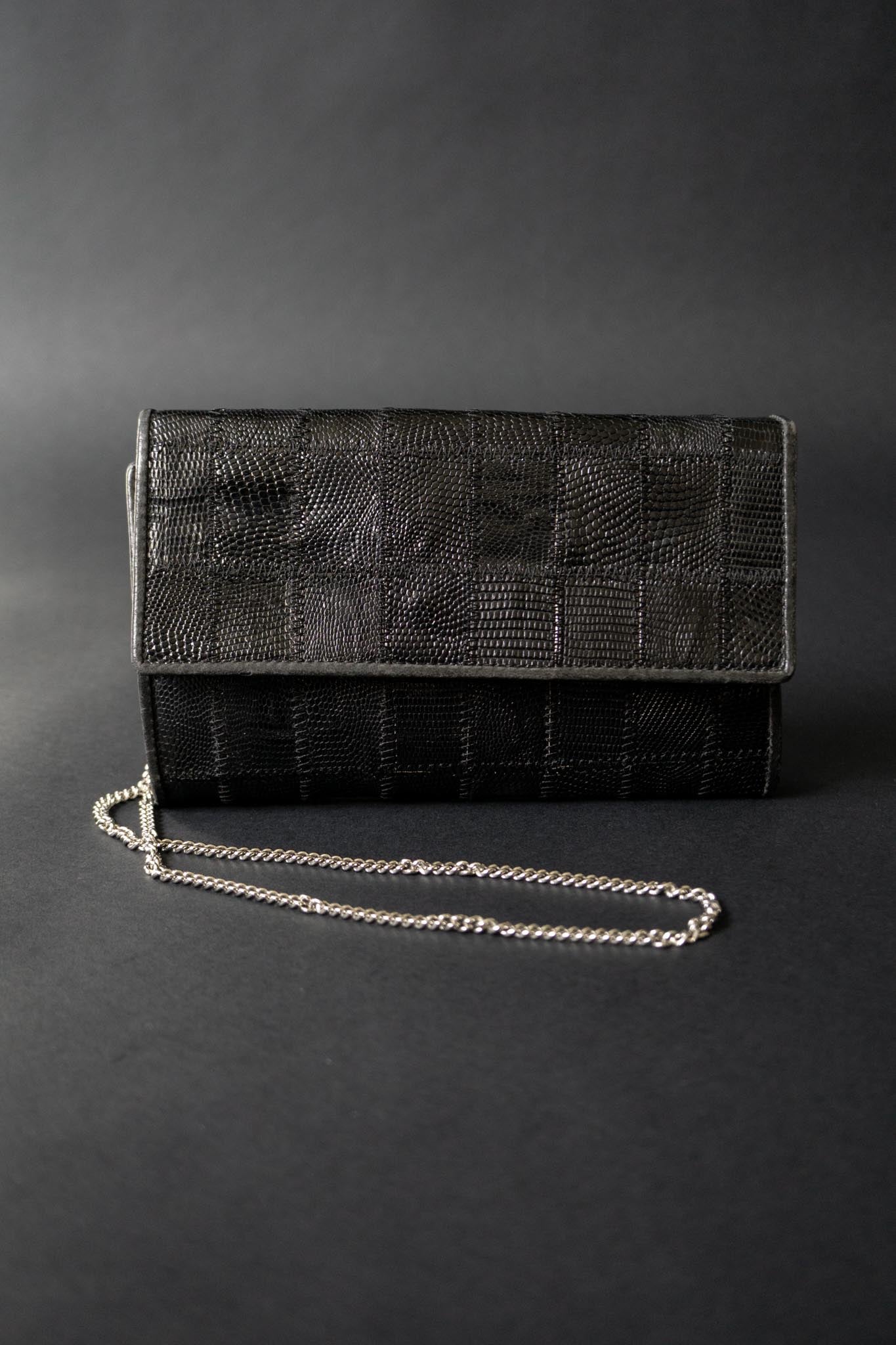 Vintage Clutch aus Kroko-Leder mit Kette