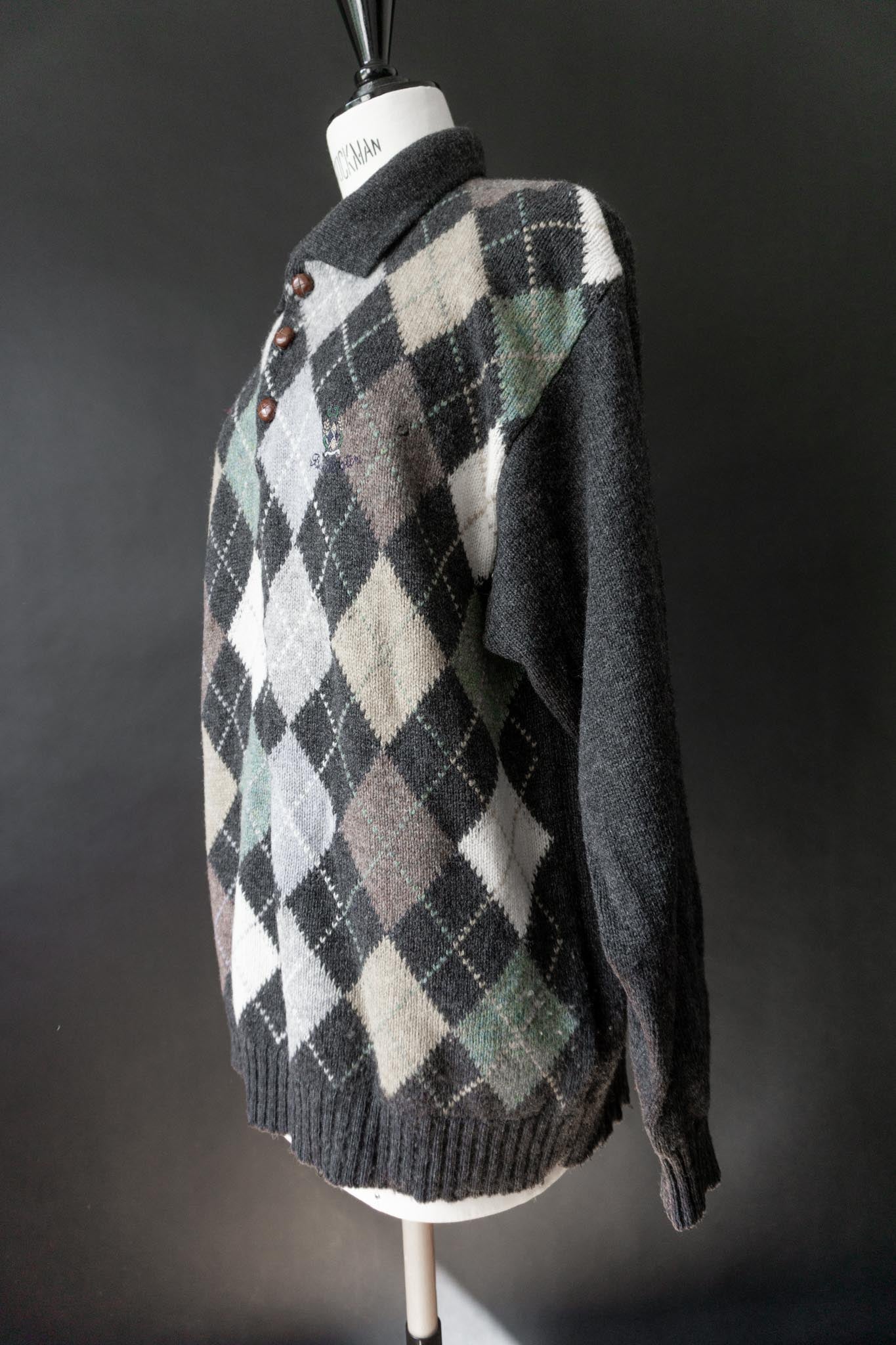 Burlington Wollpullover Vintage mit Karo-Muster, lederbezogenen Knöpfen und Kragen
