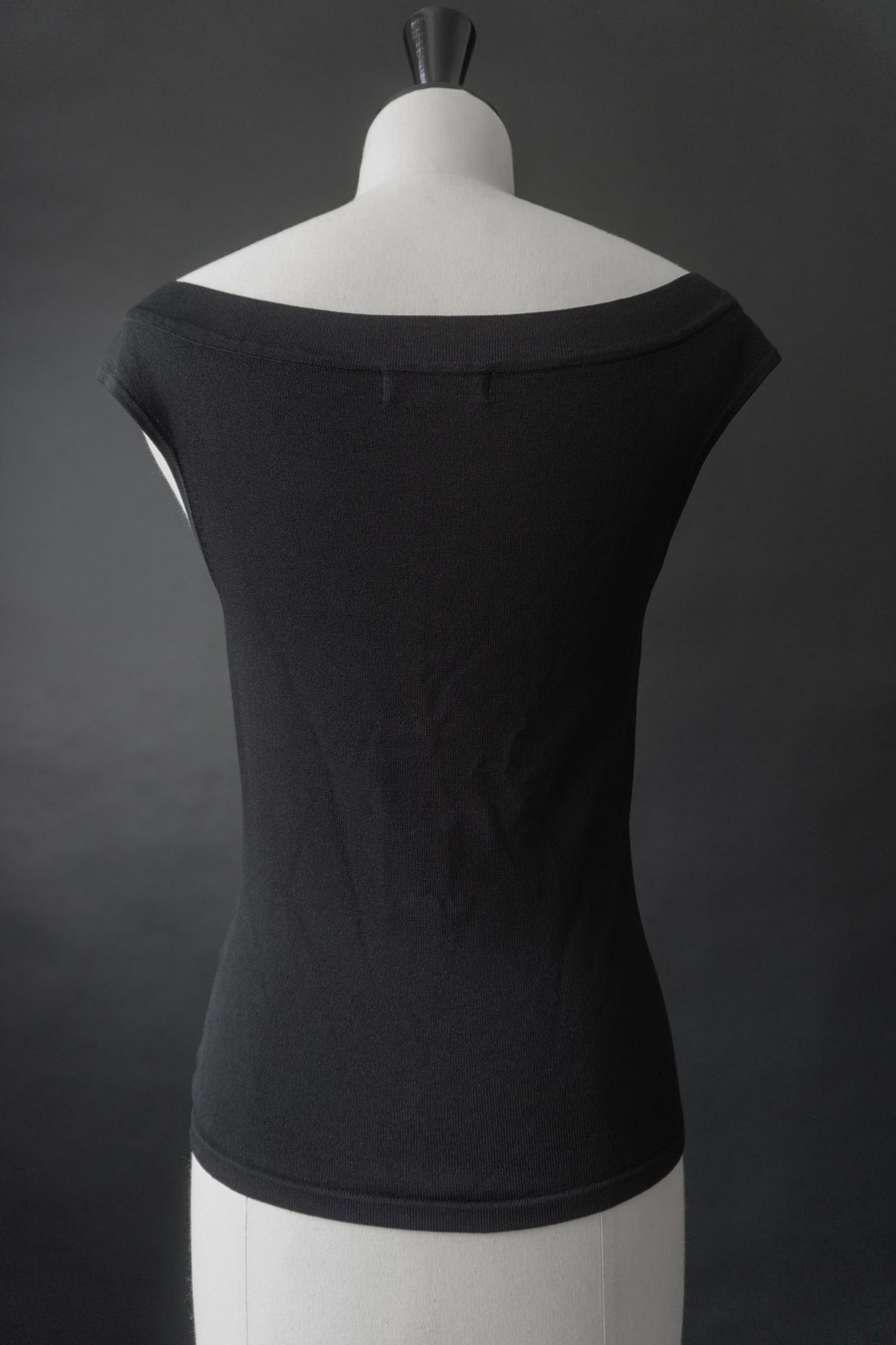 Schwarzes Vintage Stricktop mit Seidenanteil, Off-Shoulder oder Carmen-Ausschnitt