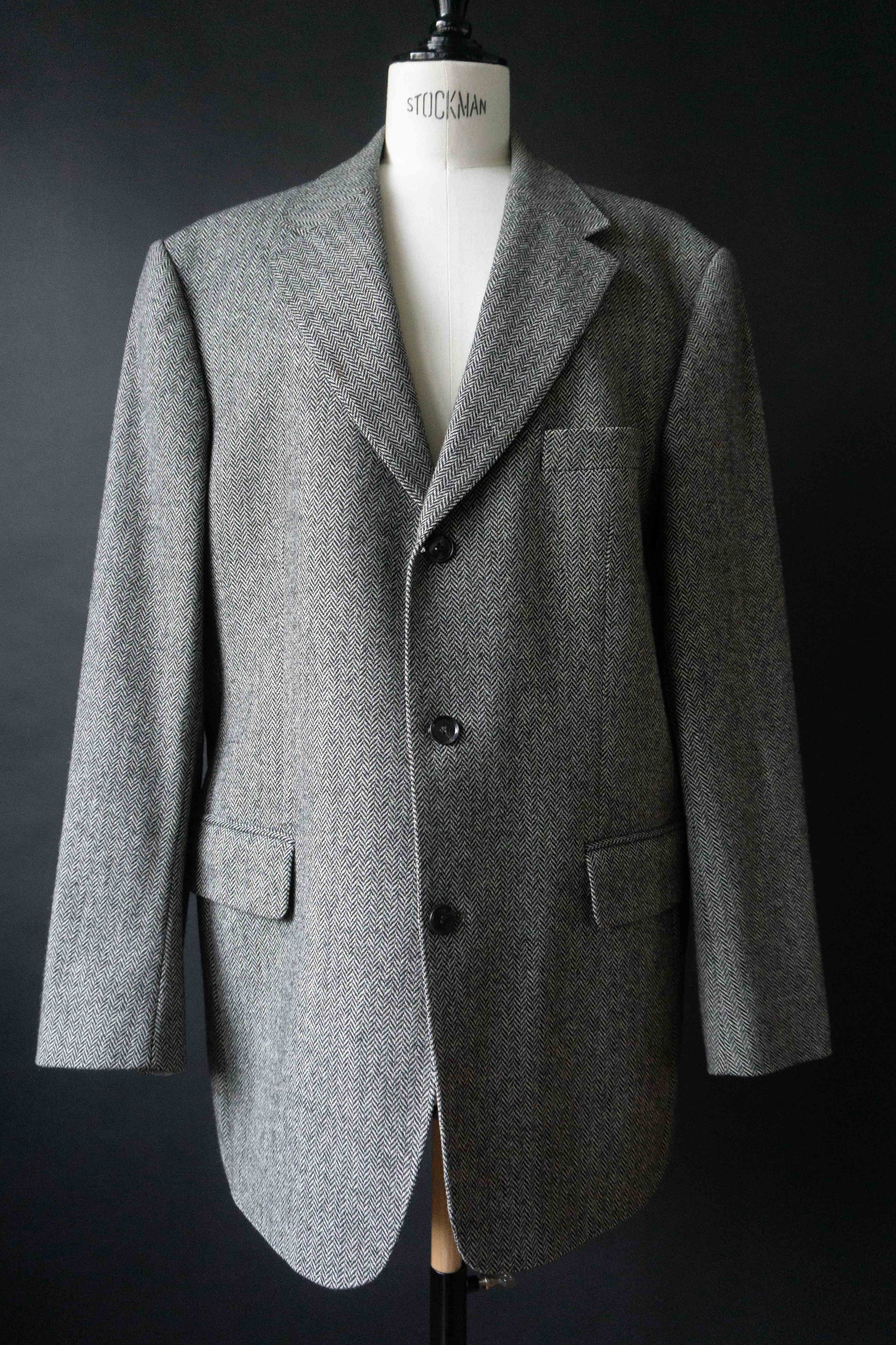 Burberry London Vintage Wollblazer im grauen Herringbone Fischgrat Muster