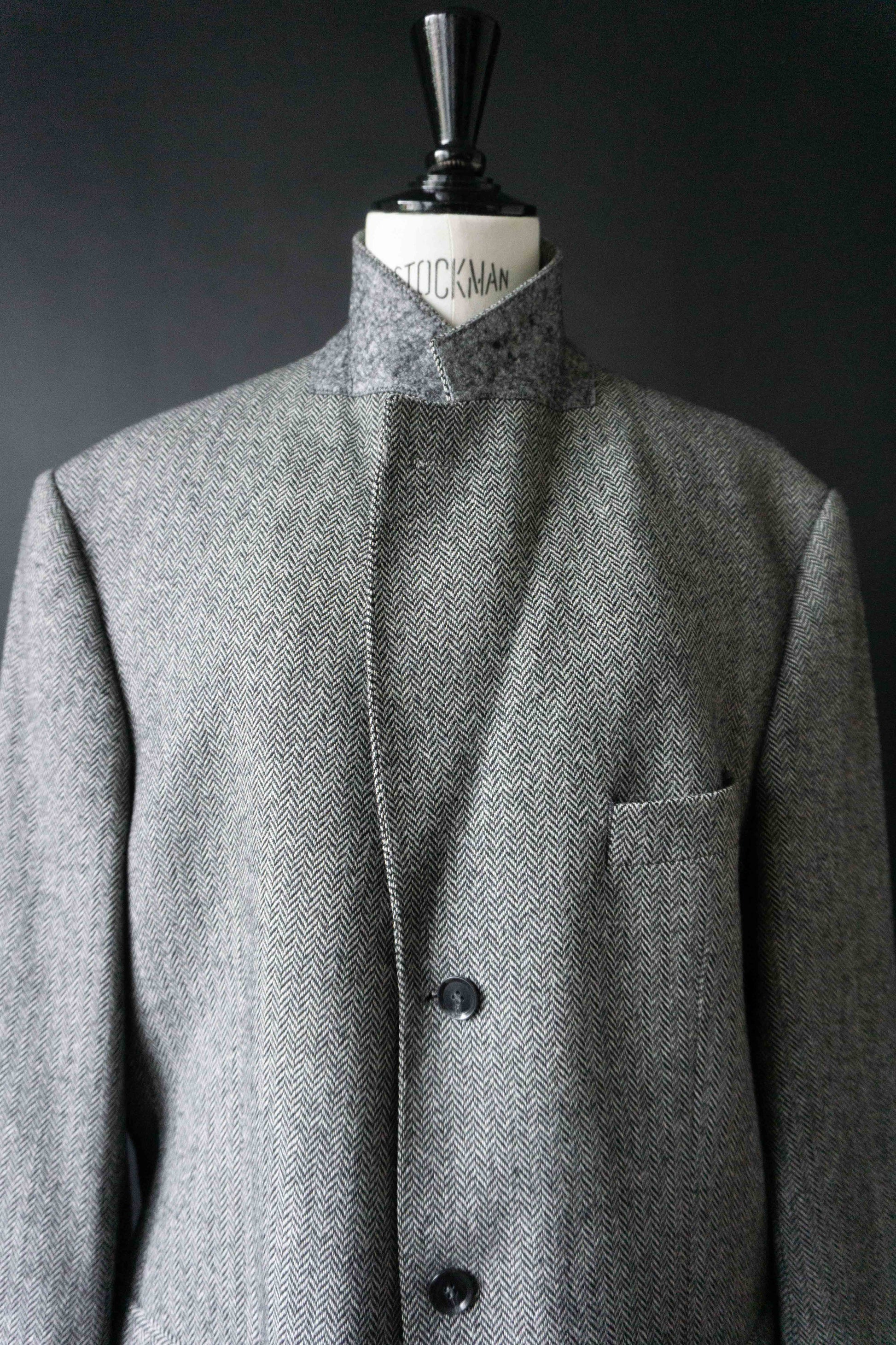 Burberry London Vintage Wollblazer im grauen Herringbone Fischgrat Muster