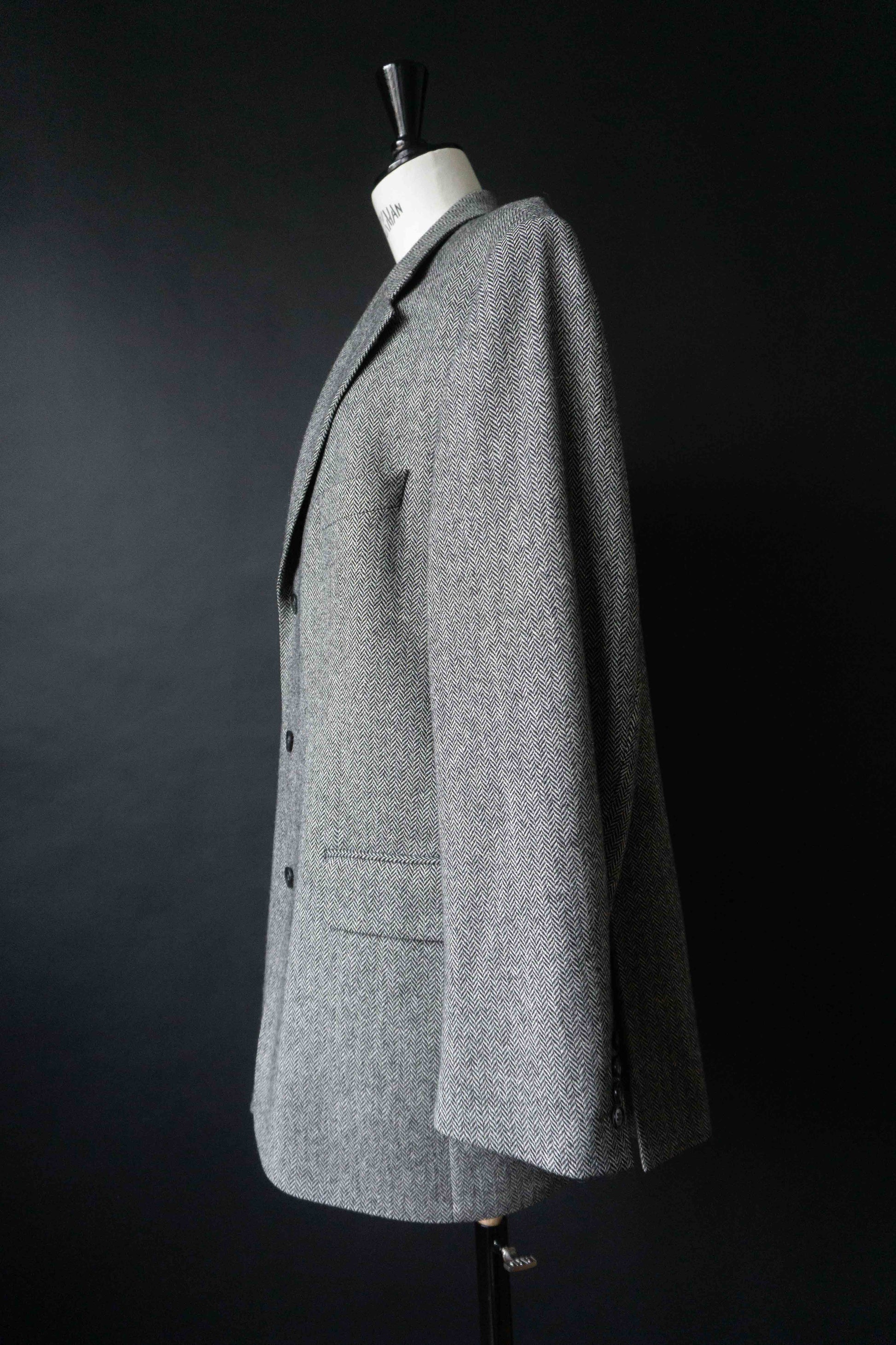 Burberry London Vintage Wollblazer im grauen Herringbone Fischgrat Muster