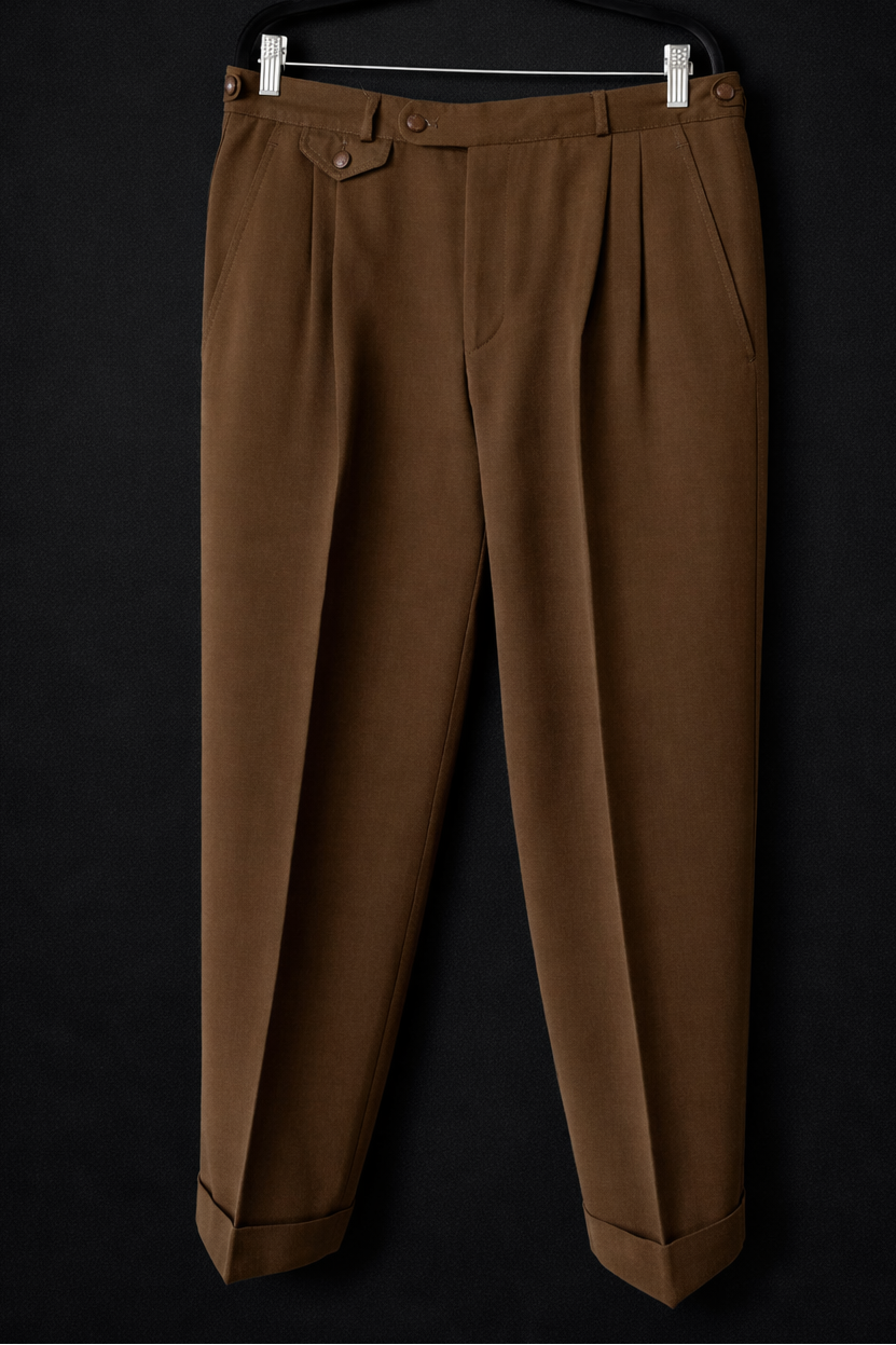 Vintage Bundfaltenhose Brax aus Wolle Braun Khaki