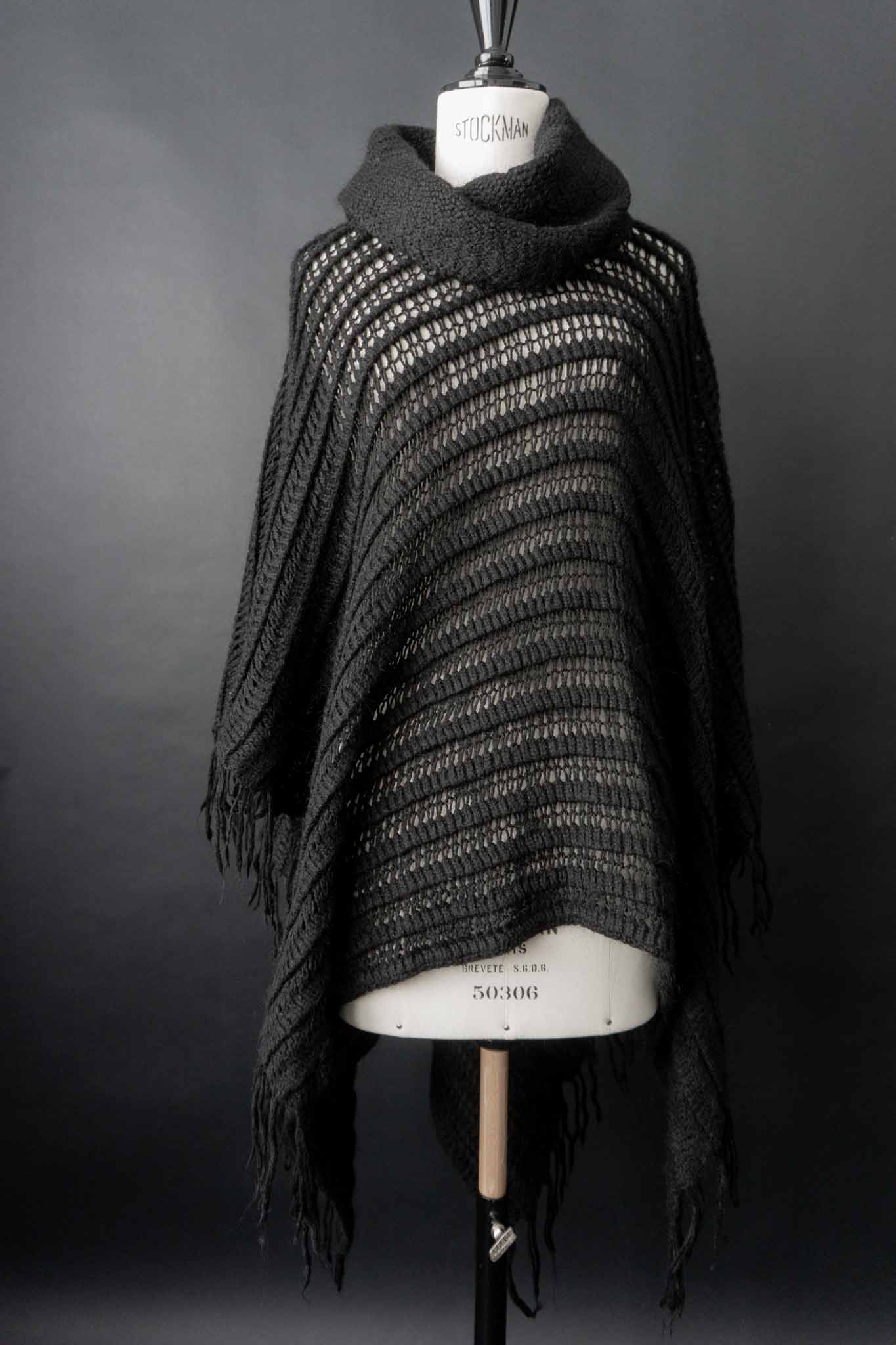 black vintage poncho knit open weave