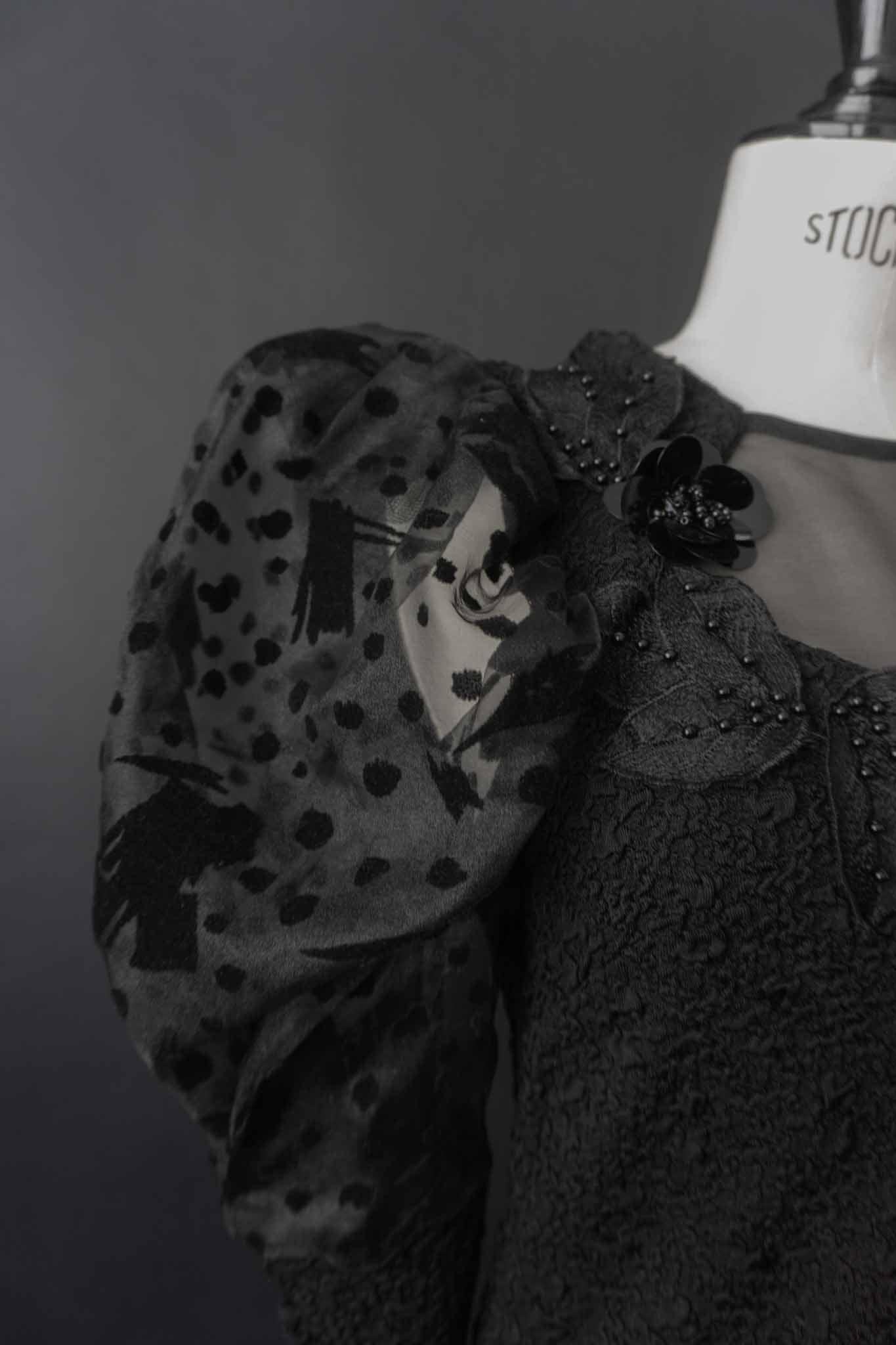 Vintage Gothic Bodysuit schwarz mit Puffärmeln und Mesh-Einsatz