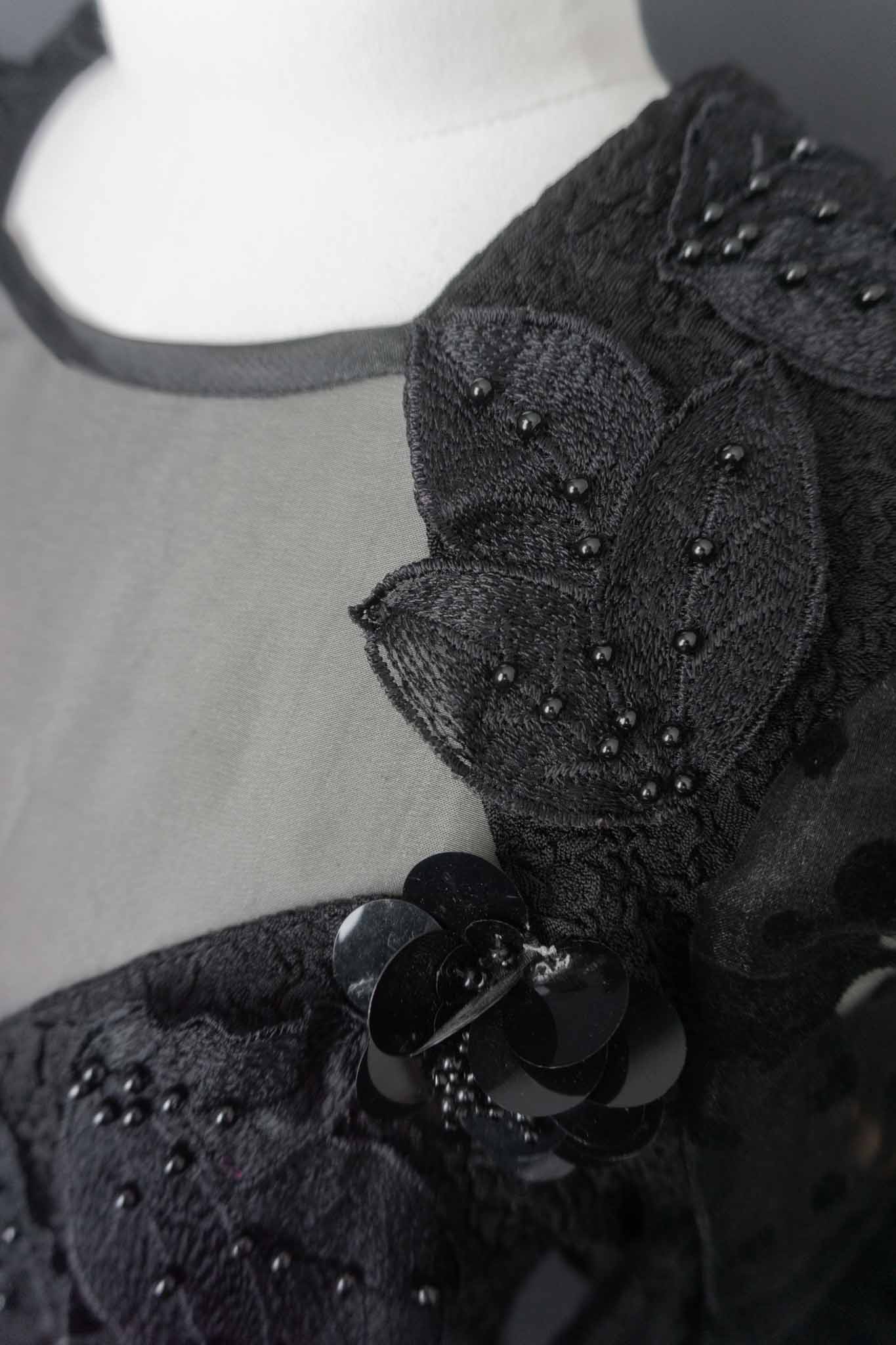 Vintage Gothic Bodysuit schwarz mit Puffärmeln und Mesh-Einsatz