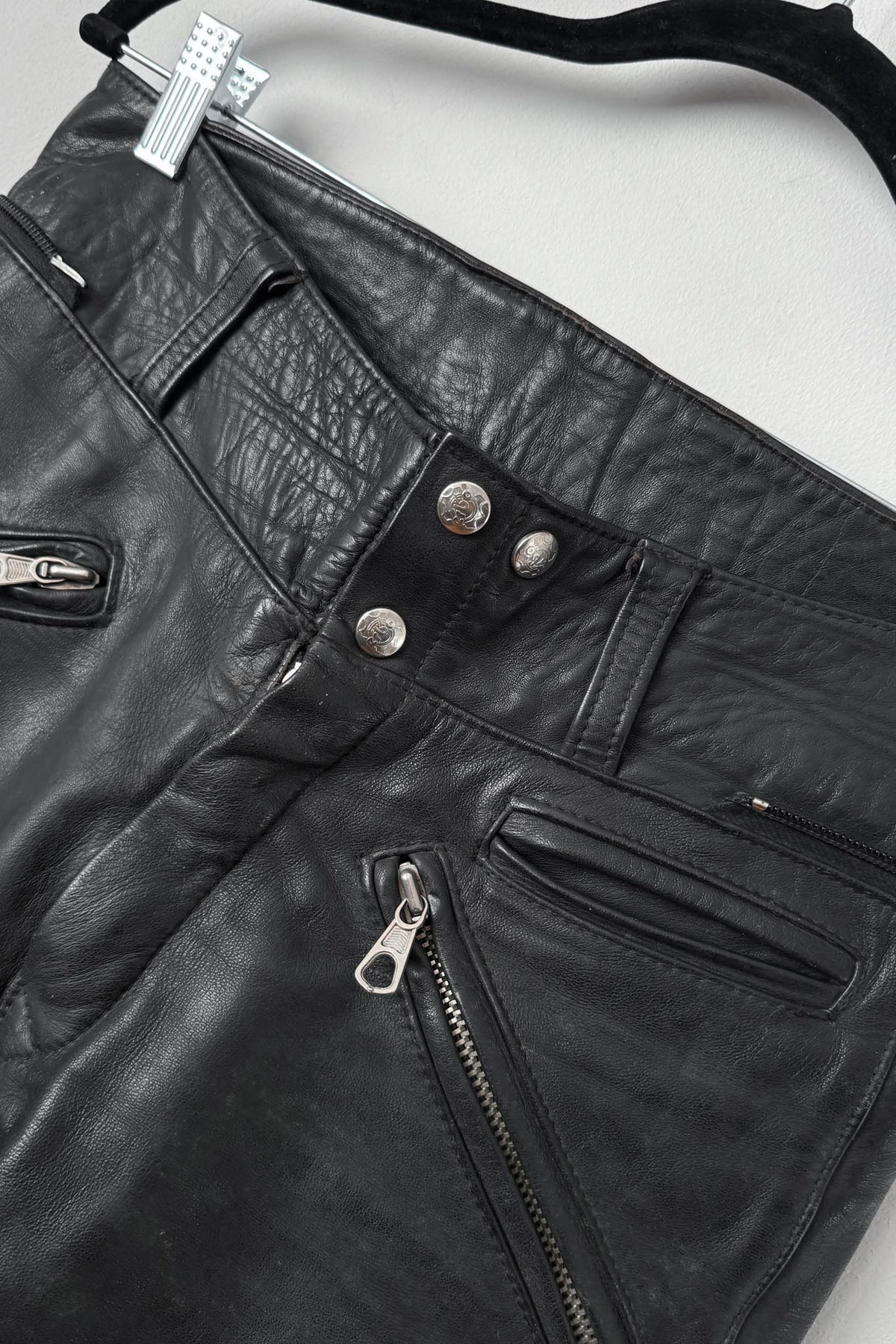 Vintage Biker Lederhose, Zipper details, ital. 46