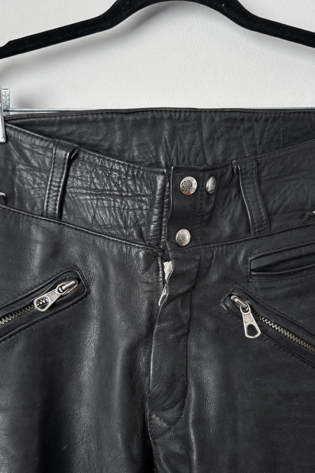 Vintage Biker Lederhose, Zipper details, ital. 46