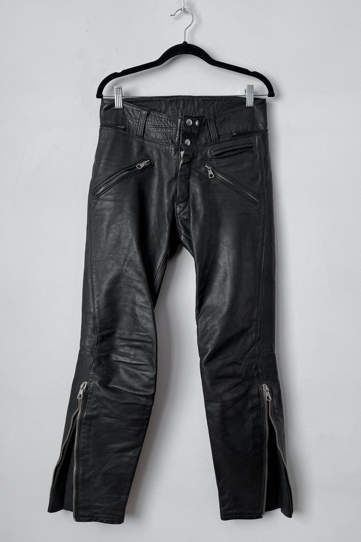 Vintage Biker Lederhose, Zipper details, ital. 46