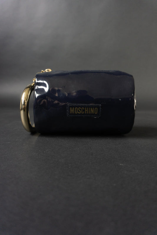 Vintage Moschino Mini Bag aus dunkelblauem Lackleder mit goldenem Armreif | Made in Italy
