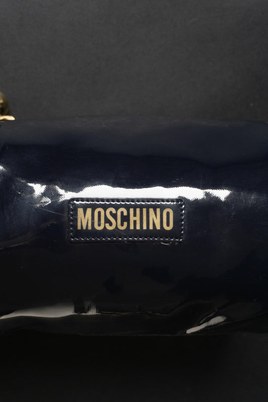 Vintage Moschino Mini Bag aus dunkelblauem Lackleder mit goldenem Armreif | Made in Italy