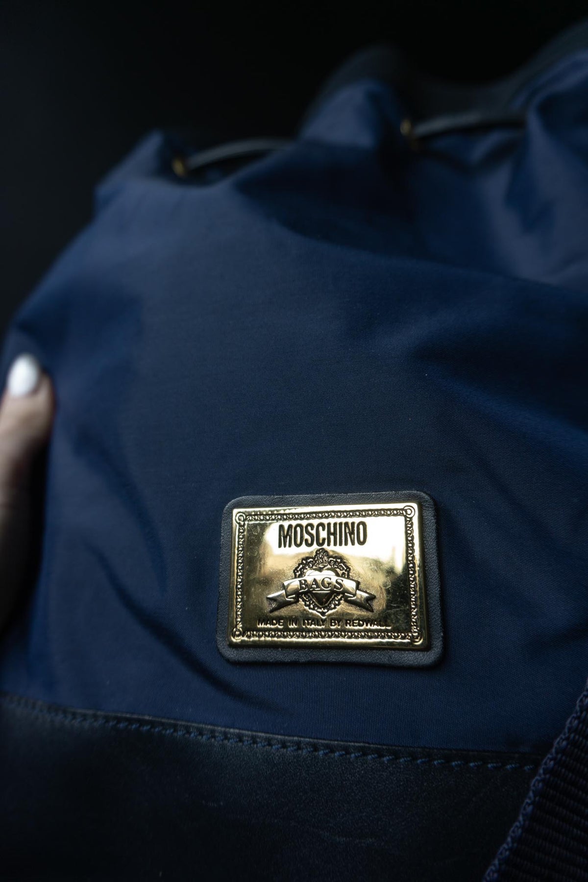 Vintage Moschino 90s Bucket Bag aus Nylon und Leder