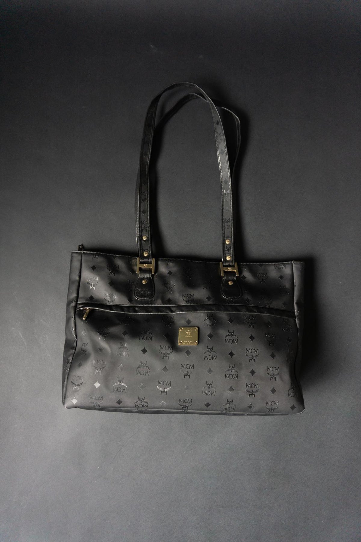 MCM Vintage Shopper aus den 80er Jahren | Schwarze Visetos Monogram Tasche