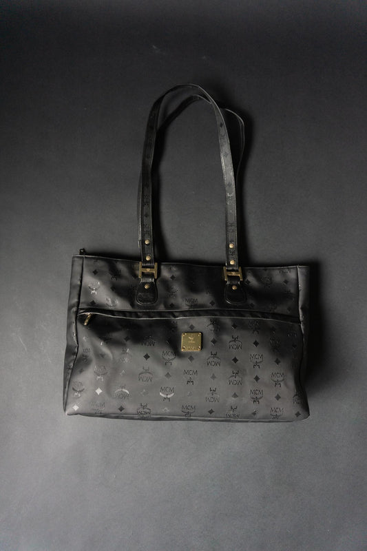 MCM Vintage Shopper aus den 80er Jahren | Schwarze Visetos Monogram Tasche