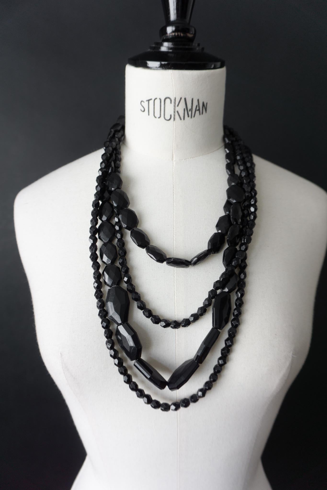 Vintage Gothic Kette, Schwarze Steine