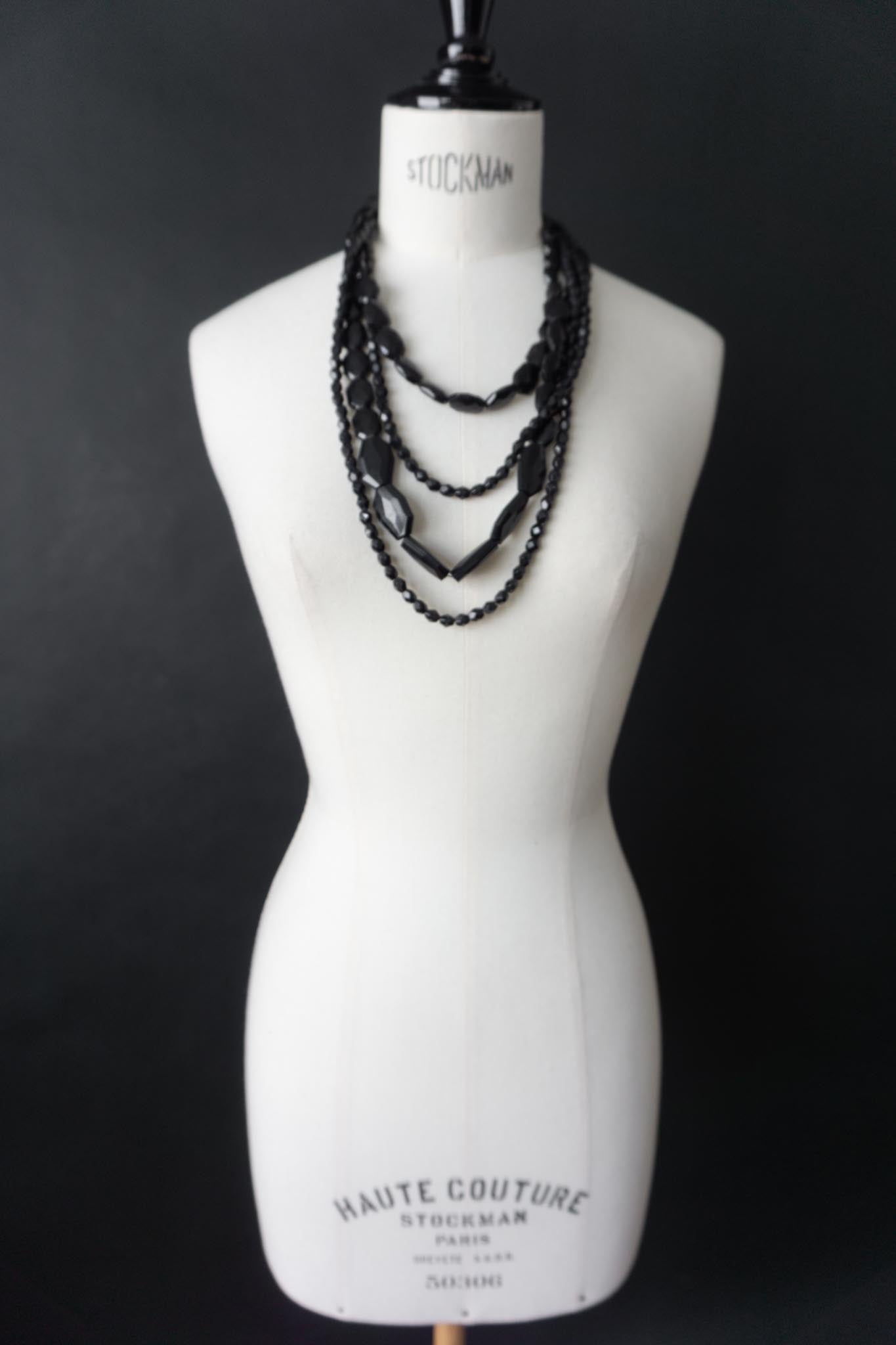 Vintage Gothic Kette, Schwarze Steine