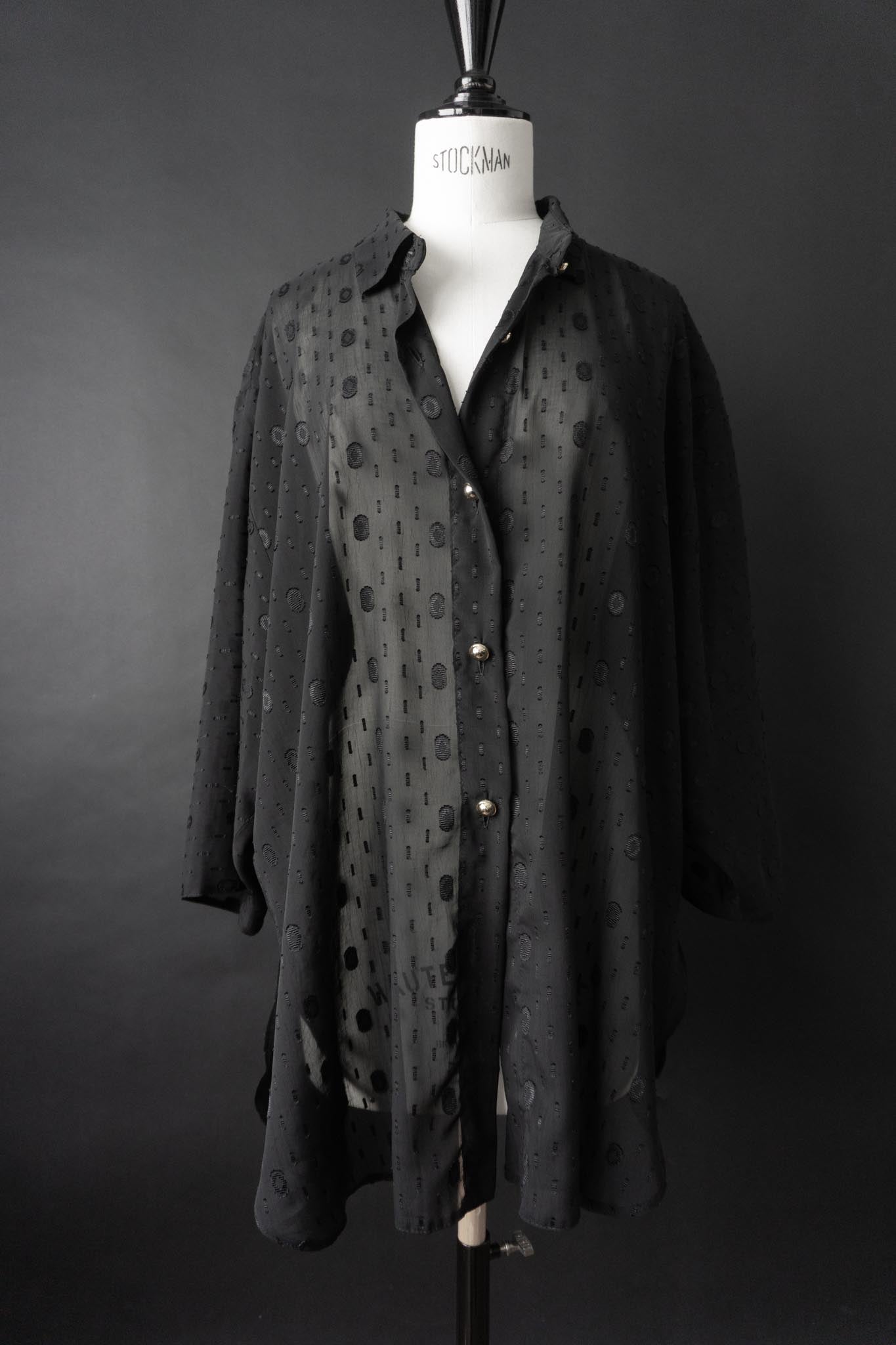 Vintage 80s Bluse, transparent mit Struktur, L–XXL