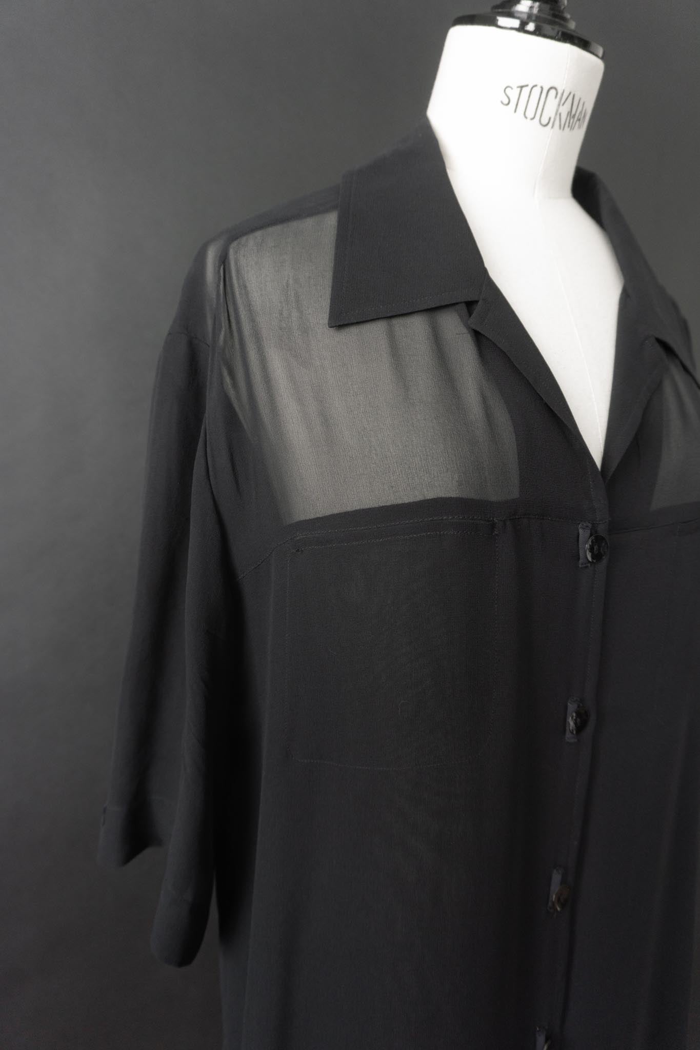 Vintage 90s Seidenbluse mit Sheer Details und Cut Outs, S–L