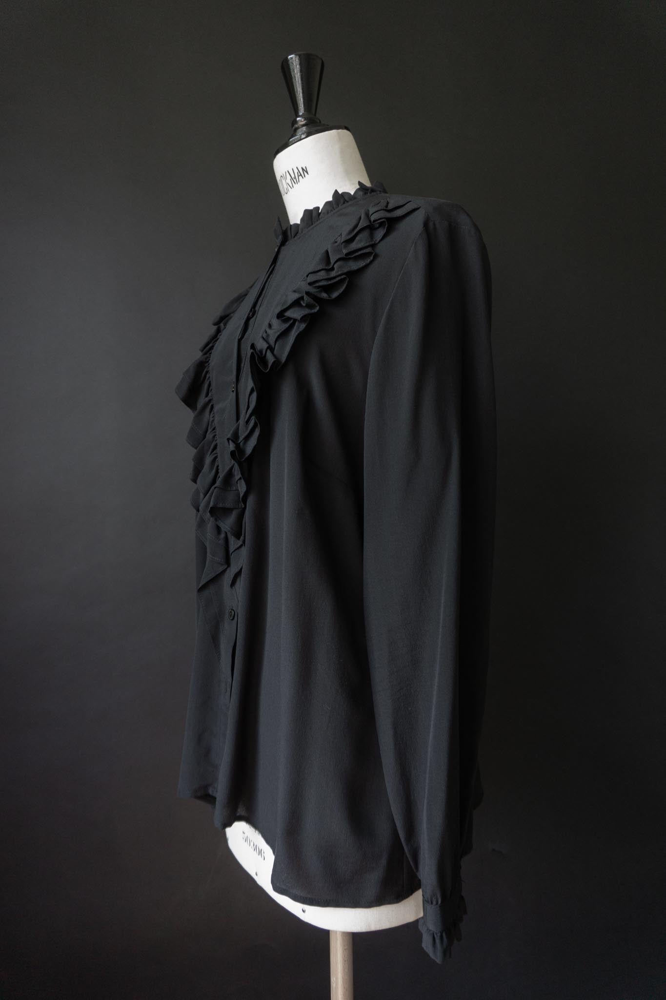 Vintage Vampire Bluse, Seide, Volants, S–M