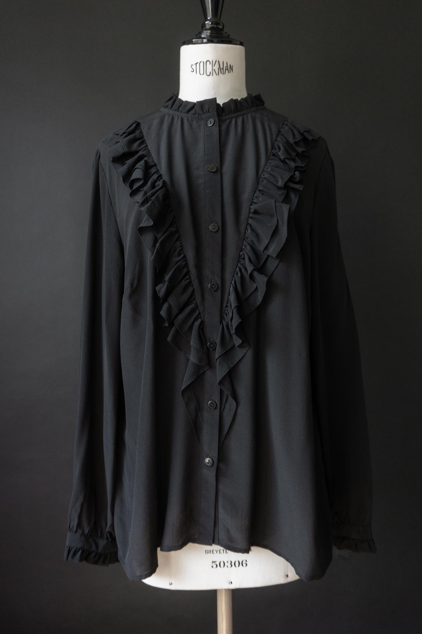 Vintage Vampire Bluse, Seide, Volants, S–M