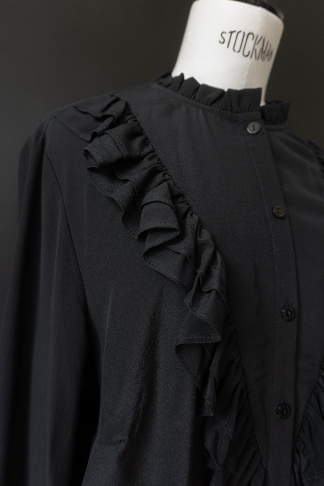 Vintage Vampire Bluse, Seide, Volants, S–M