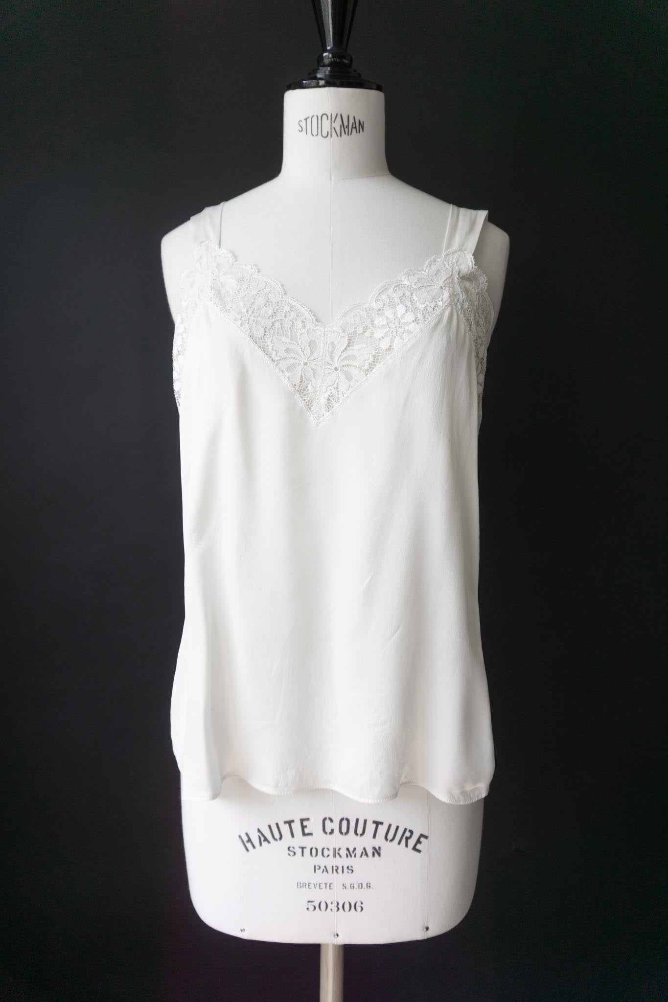 Vintage Lingerie Top, Seide, Creme, S–M