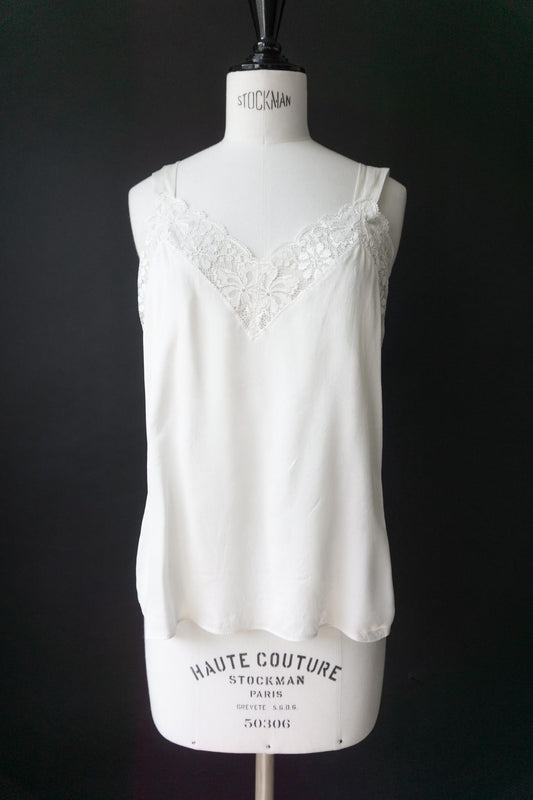 Vintage Lingerie Top, Seide, Creme, S–M