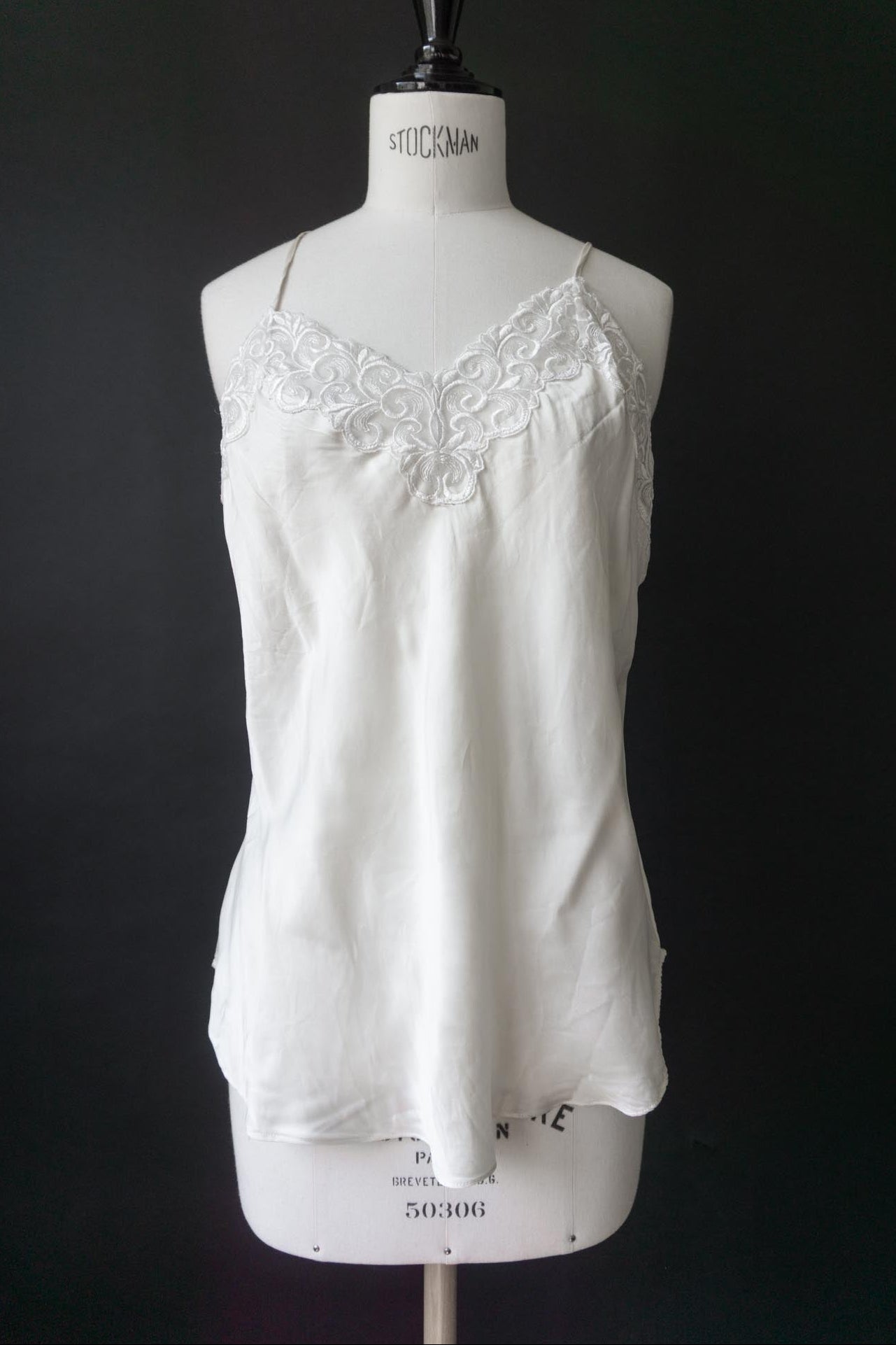 Vintage Lingerie Top, Seide und Spitze, Creme, M–L