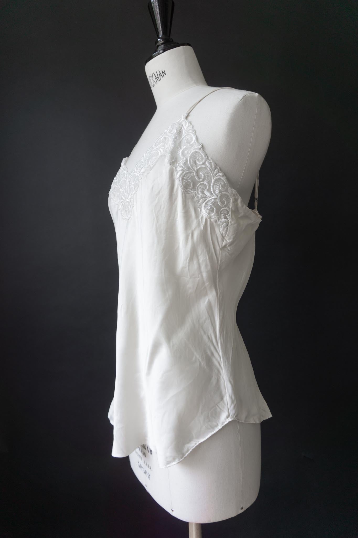 Vintage Lingerie Top, Seide und Spitze, Creme, M–L