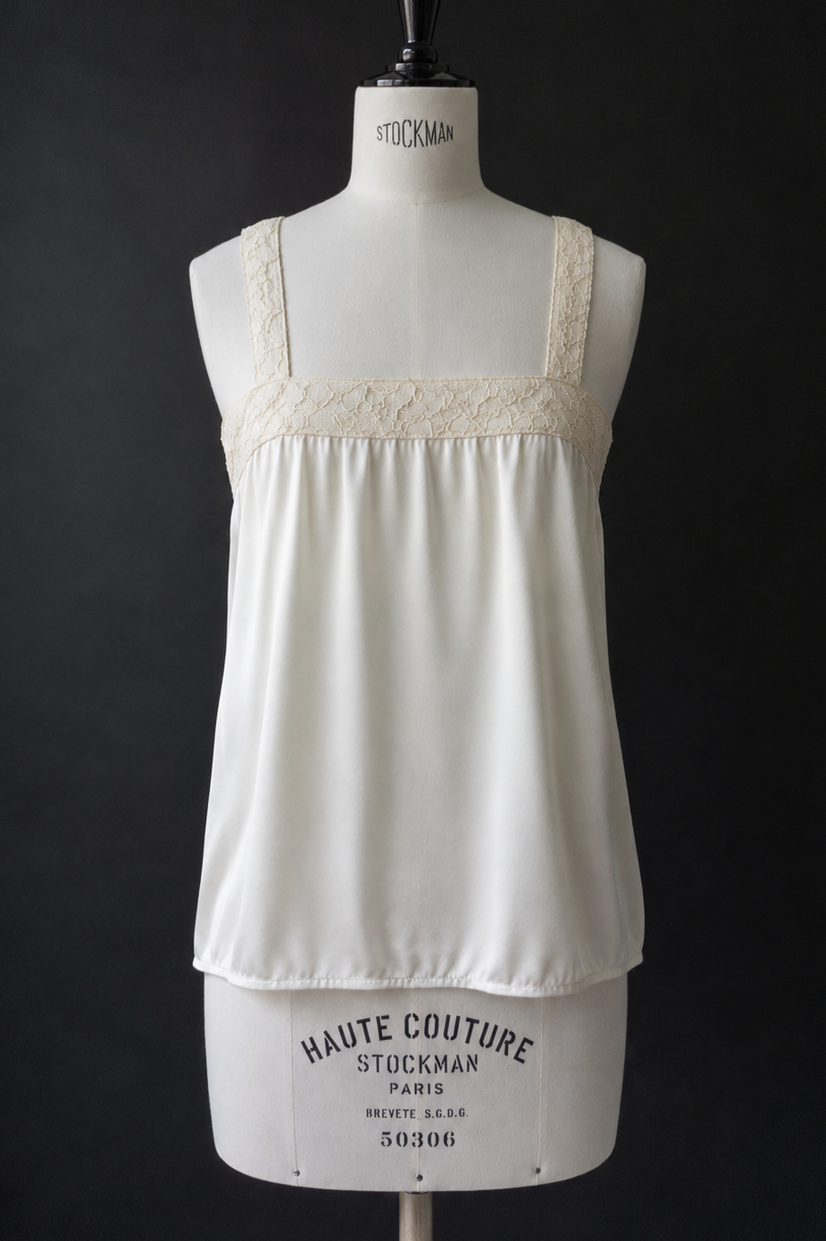 Vintage Lingerie Top, Spitze, Creme, S–M