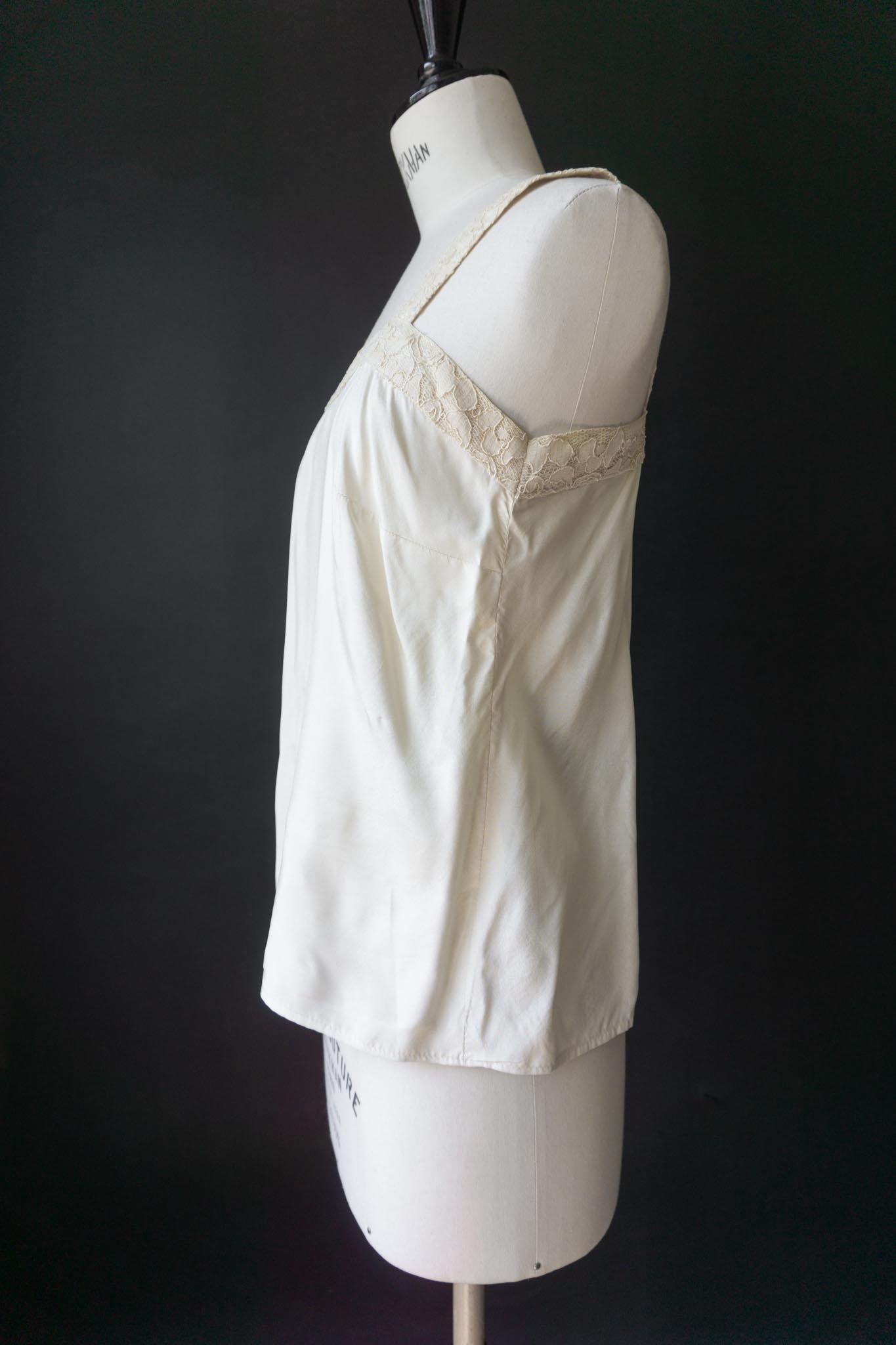 Vintage Lingerie Top, Spitze, Creme, S–M
