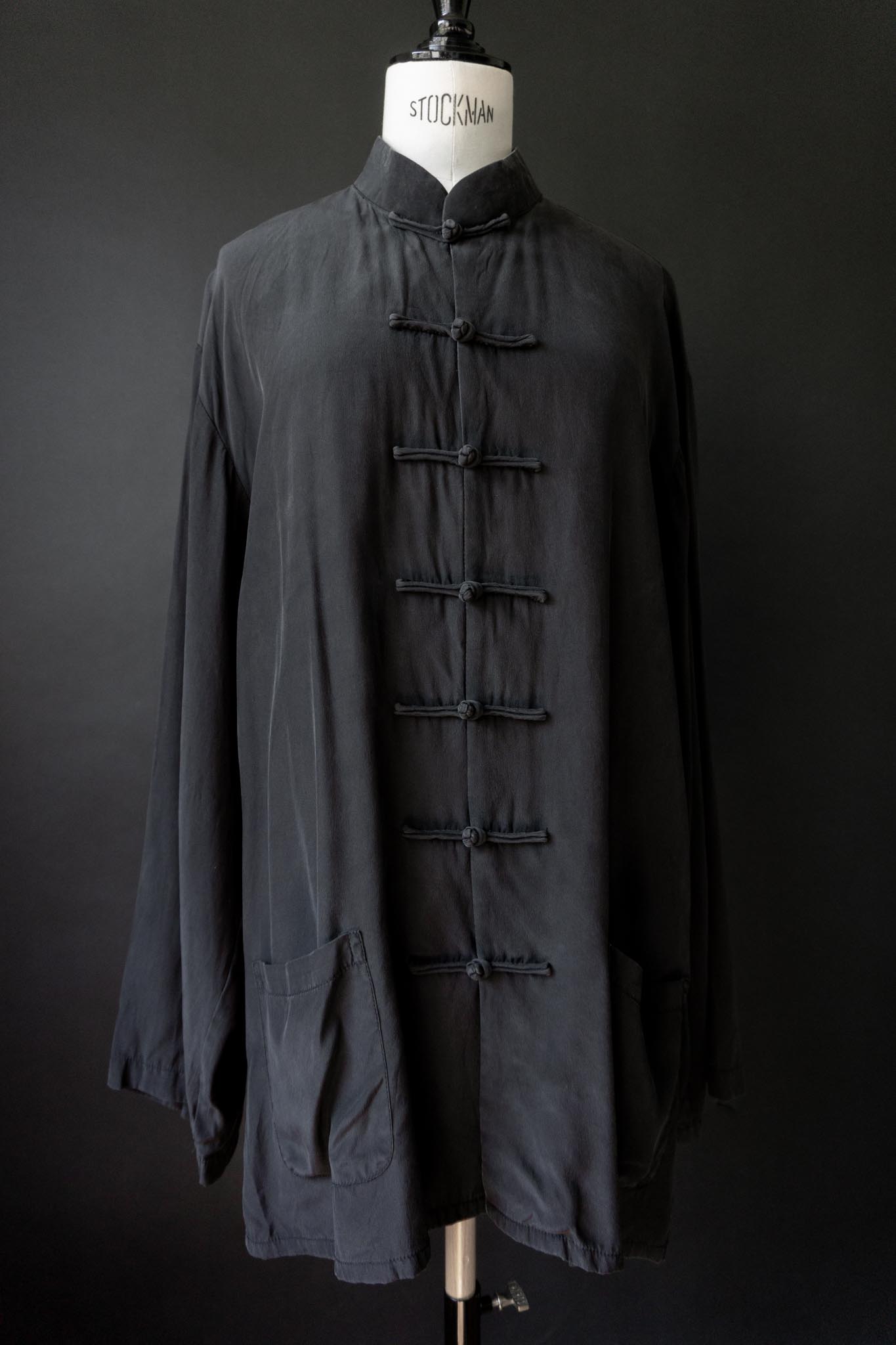 Vintage 90s Bluse, Seide, Mandarin Verschlüsse, M–L
