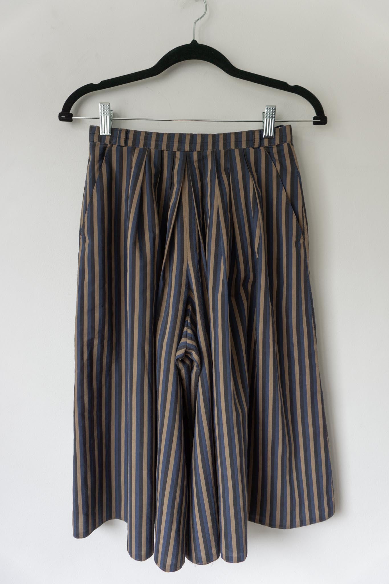 Vintage Bermuda Culotte aus Baumwolle mit Streifenmuster, XS
