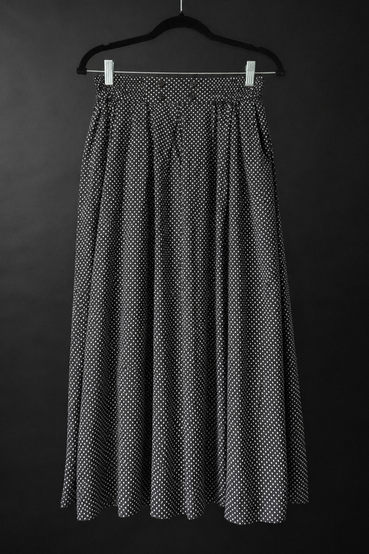 Vintage Midirock mit weißen Polka Dots, Viskose, S–M