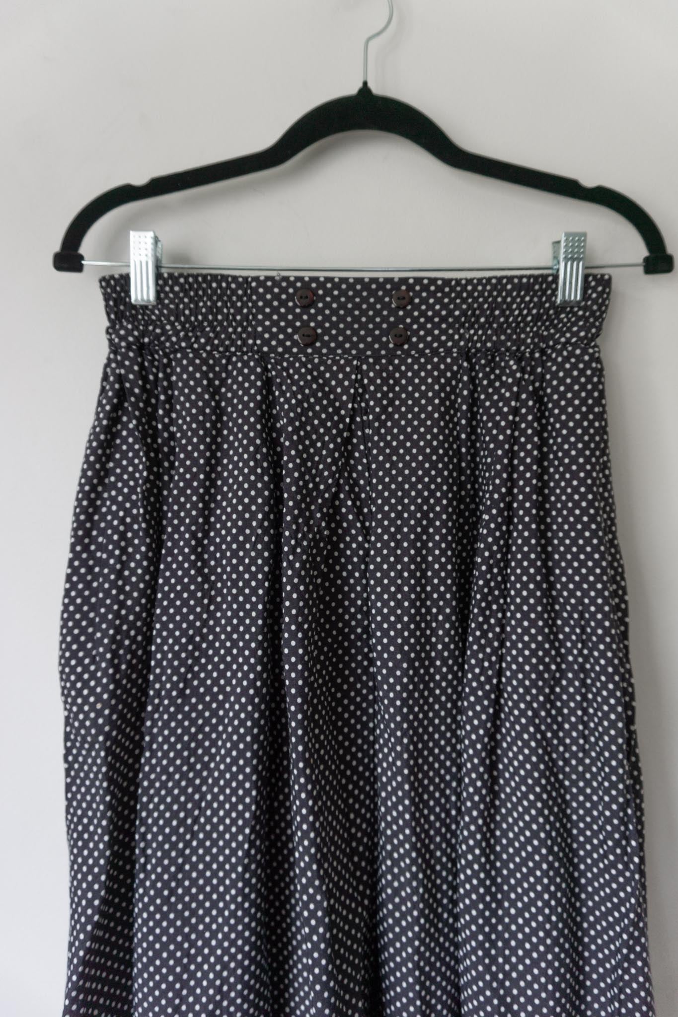 Vintage Midirock mit weißen Polka Dots, Viskose, S–M