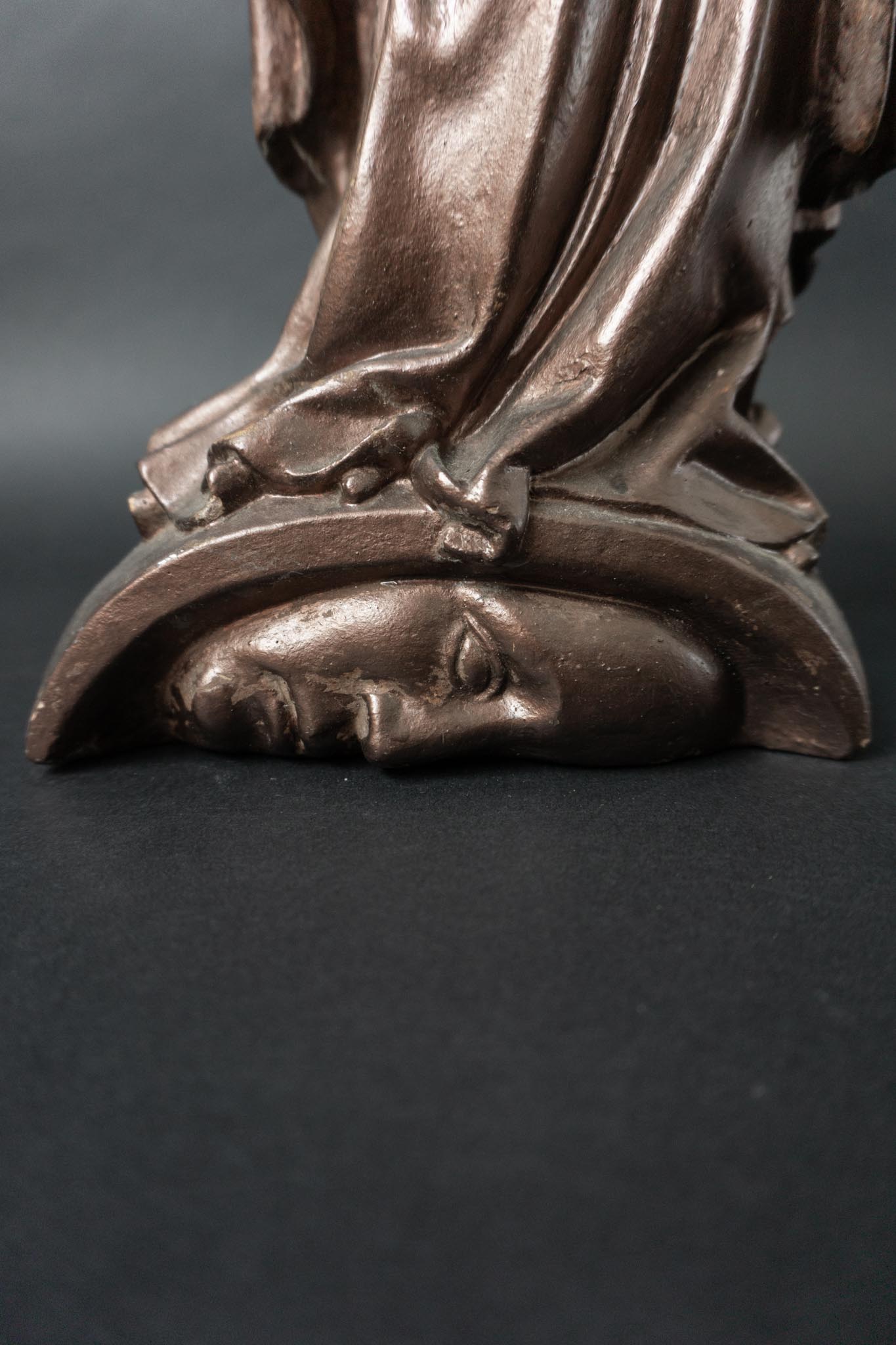 Vintage Madonna mit Kind aus Ton – sakrale Skulptur in bronzierter Optik